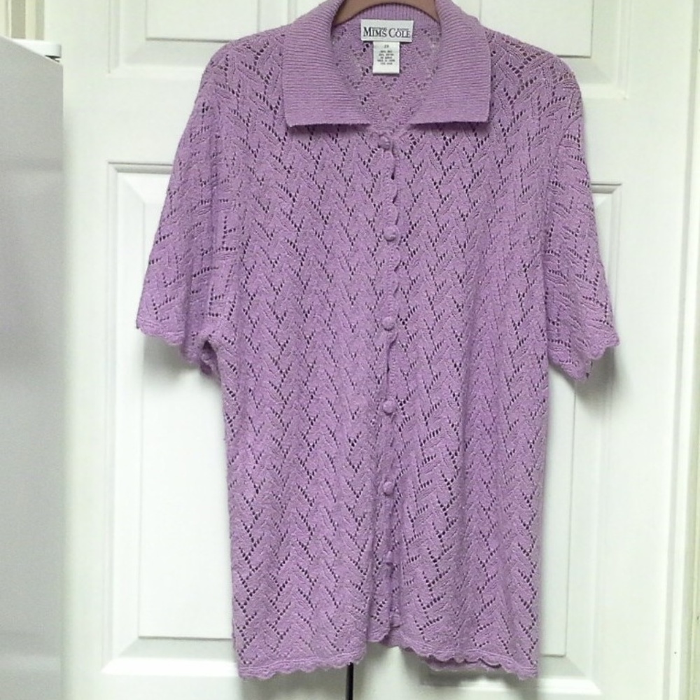 Purple Lavender Eyelet Sweater Top with Collar